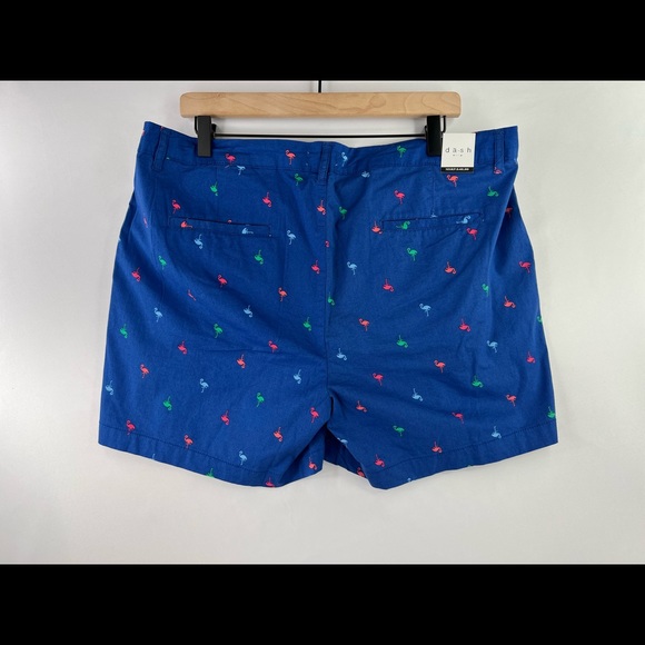 DASH WOMENS NAVY STRETCH POPLIN FLAMINGO PRINT FLAT FRONT SHORTS - Picture 2 of 4